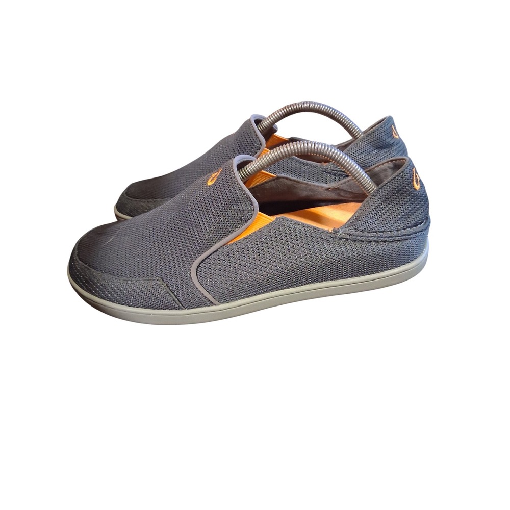 Olukai Nohea Mesh Mens Charcoal Grey Orange Slip On Loafers 10188-4242 Size 10